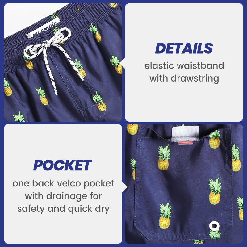 MaaMgic Mens Slim Fit Quick Dry Short Swim Trunks with Mesh Lining,Medium(Waist:31"-33"),New-qma199-pineapple - Image 3